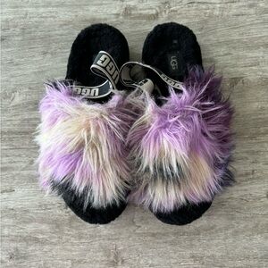 UGG Fluff Yeah Slide Slippers Purple Black Fur Lined Platform Womens 9.5